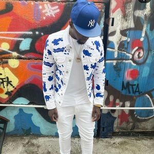 Custom white n blue denim jacket